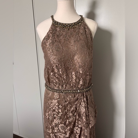 Cameron Blake Mother of the Bride Elegant Lace and Brad Trim Dress Sz 10 - Picture 7 of 15